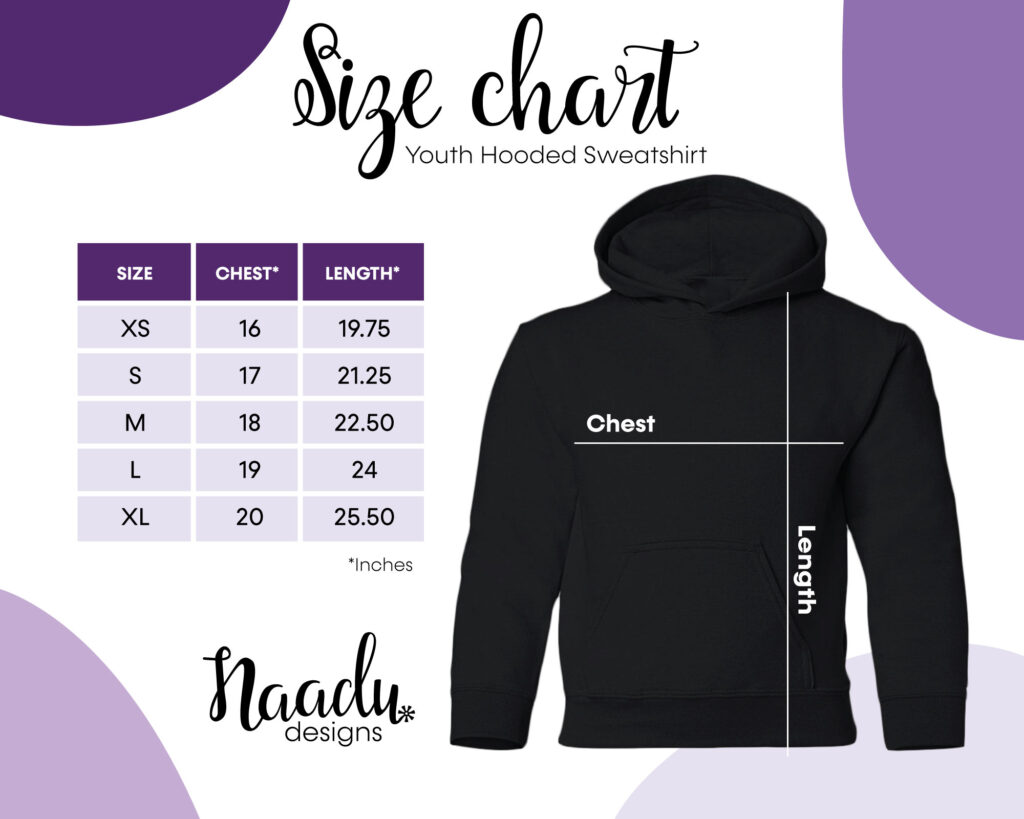 Youth Hoodie Size Chart | Naadu Designs